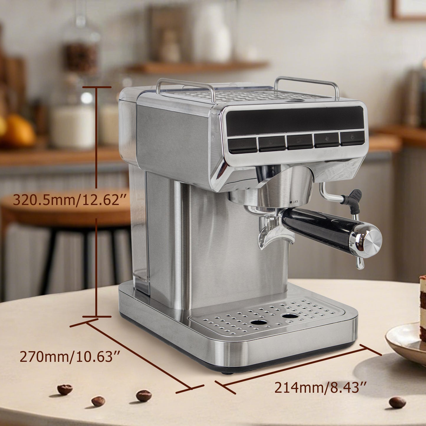 Espresso Machine with Temperature Display Customized Americano, Latte & cappuccino machines for home, office, 20 Bar Stainless Steel Cafetera Espresso with Steam Milk Frother